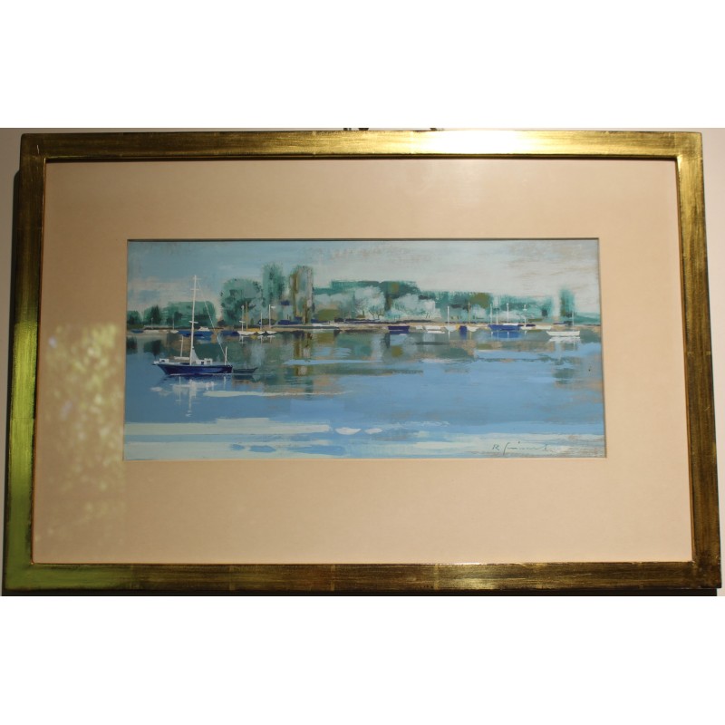 Pastel "Bord du Lac" signé R. GUIGNARD 80
