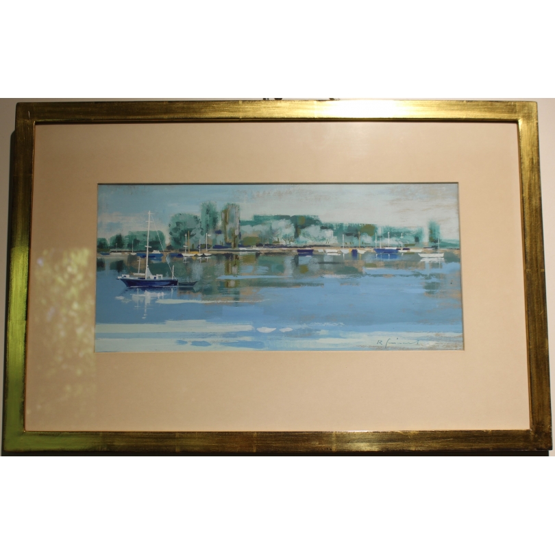Pastel "Bord du Lac" signé R. GUIGNARD 80