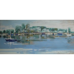 Pastel "Bord du Lac" signé R. GUIGNARD 80