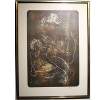 Gravure "Mère et enfant" signée ERNI
