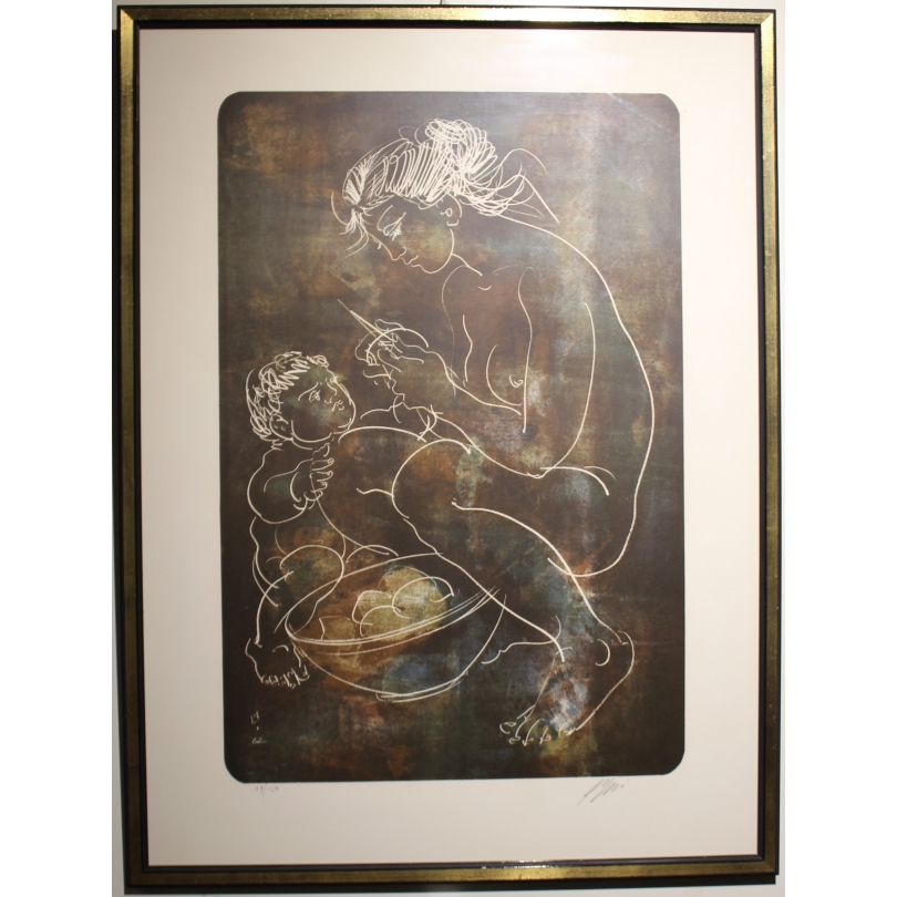 Gravure "Mère et enfant" signée ERNI
