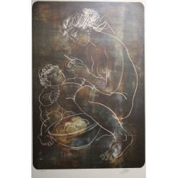 Gravure "Mère et enfant" signée ERNI