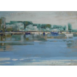 Pastel "Bord du Lac" signé R. GUIGNARD 80
