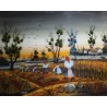 Peinture sous verre \"Moissons\" signé GREGURIC A.