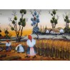 Peinture sous verre \"Moissons\" signé GREGURIC A.