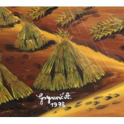 Peinture sous verre \"Moissons\" signé GREGURIC A.