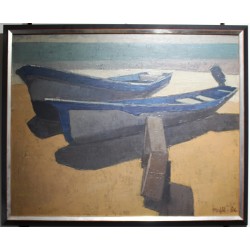 Tableau \"Barques\" signé MAFLI 86