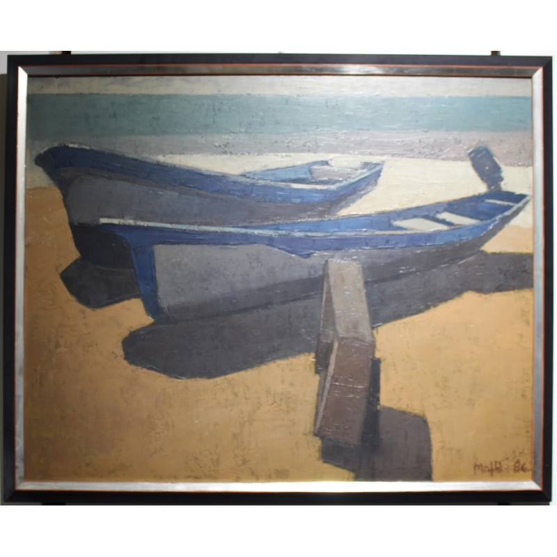 Tableau \"Barques\" signé MAFLI 86