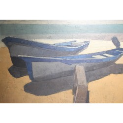 Tableau \"Barques\" signé MAFLI 86