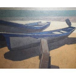 Tableau \"Barques\" signé MAFLI 86