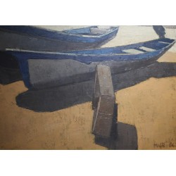 Tableau \"Barques\" signé MAFLI 86