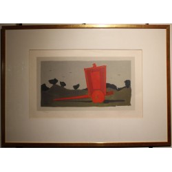 Gravure "Charette rouge" signée DE GRANDI
