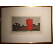 Gravure "Charette rouge" signée DE GRANDI