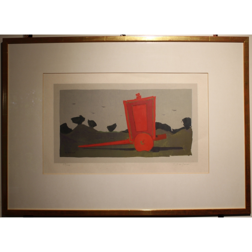 Gravure "Charette rouge" signée DE GRANDI