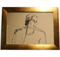 Dessin "Femme" signé R. Th. B. 32