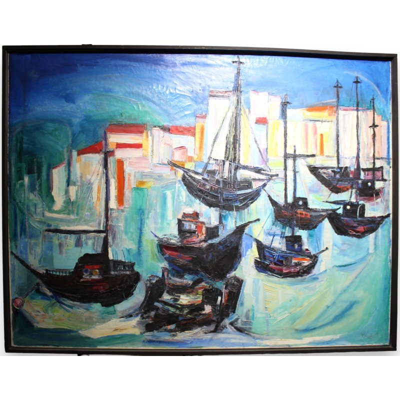 Tableau \"Port\" signé REINEL 75
