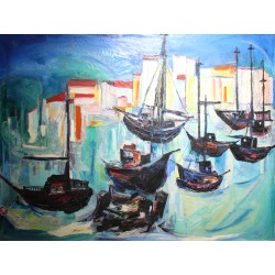 Tableau \"Port\" signé REINEL 75
