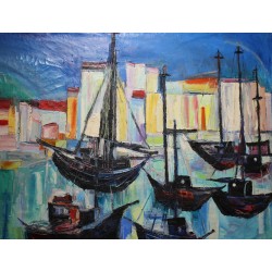 Tableau \"Port\" signé REINEL 75