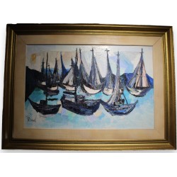 Tableau \"Barques\" signé REINEL 74