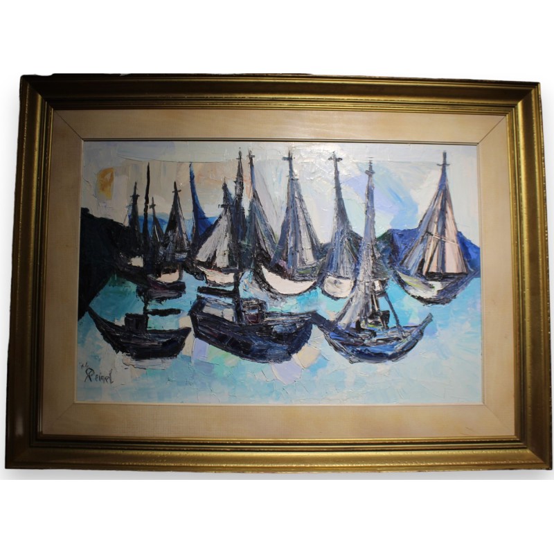 Tableau \"Barques\" signé REINEL 74