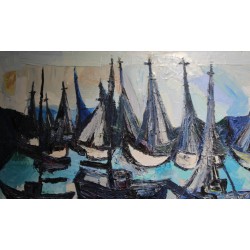 Tableau \"Barques\" signé REINEL 74