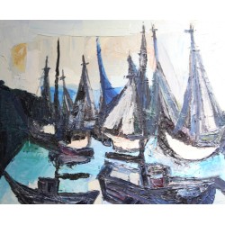 Tableau \"Barques\" signé REINEL 74