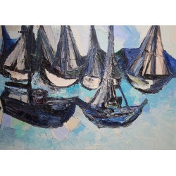 Tableau \"Barques\" signé REINEL 74