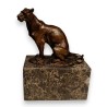 Bronze Panthère assise socle en marbre