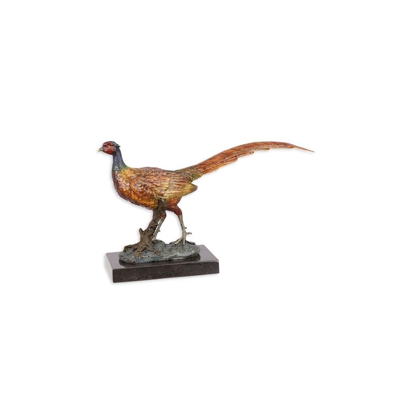 Bronze polychrome Faisan, socle en marbre