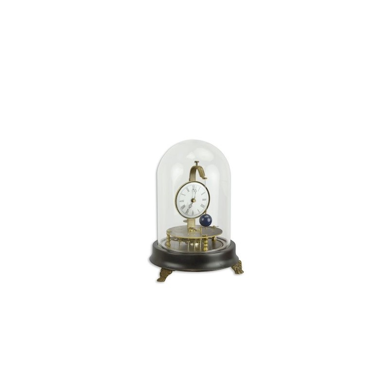 Mechanical clock under a glass dome