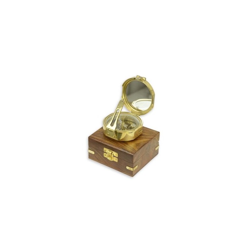 Brass compass with wooden box
