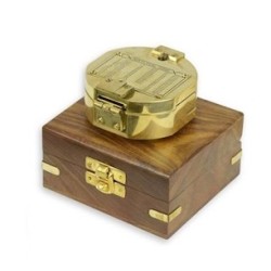 Brass compass with wooden box