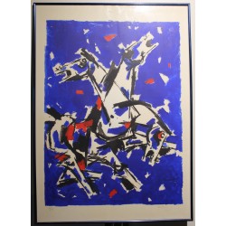Engraving entitled ‘Horses’, signed HUSAIN