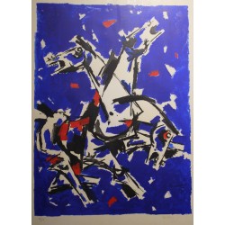 Engraving entitled ‘Horses’, signed HUSAIN