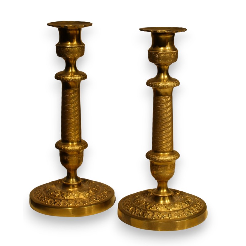 Pair of Empire-style candlesticks in gilded bronze