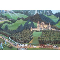 Poya \"Montée à l\'alpage\" signée A. MONNEY 1989