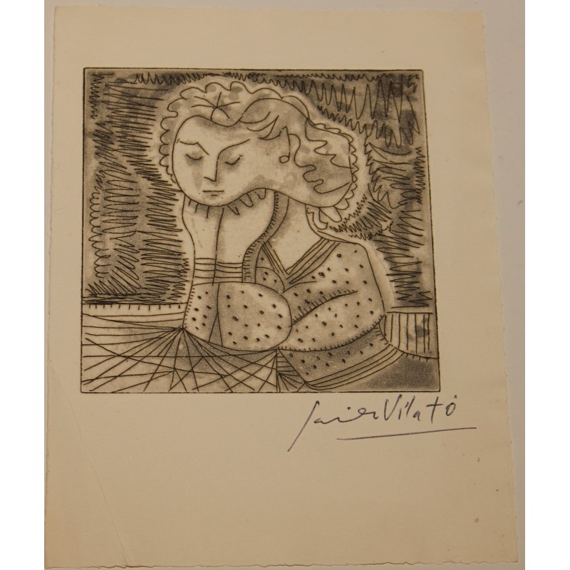 Litho "Femme pensive" signée Javier VILATO