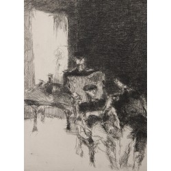 Litho "Scène d'inétrieur" signée J. LECOULTRE 63