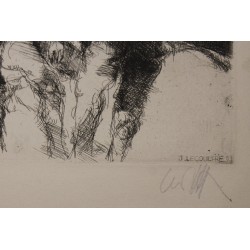 Litho "Scène d'inétrieur" signée J. LECOULTRE 63