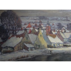 Tableau \"Village eneigé\" signé Jan MAES