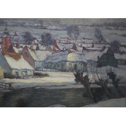 Tableau \"Village eneigé\" signé Jan MAES