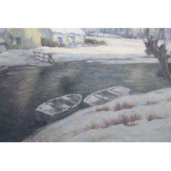 Tableau \"Village eneigé\" signé Jan MAES