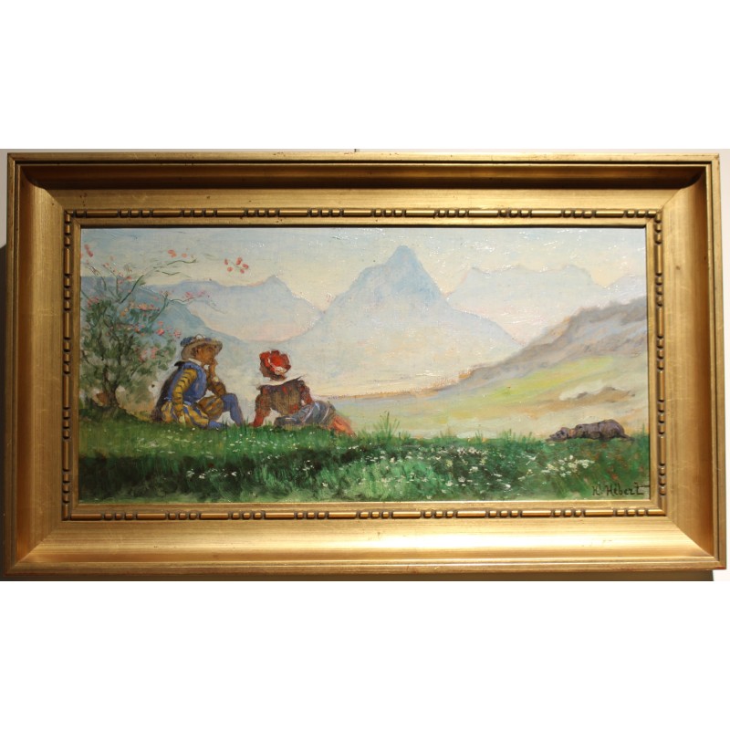 Tableau \"Costumes dans les Alpes\" signé Hi HÉBERT