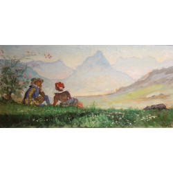 Tableau \"Costumes dans les Alpes\" signé Hi HÉBERT