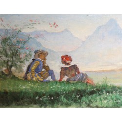 Tableau \"Costumes dans les Alpes\" signé Hi HÉBERT