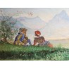 Tableau \"Costumes dans les Alpes\" signé Hi HÉBERT