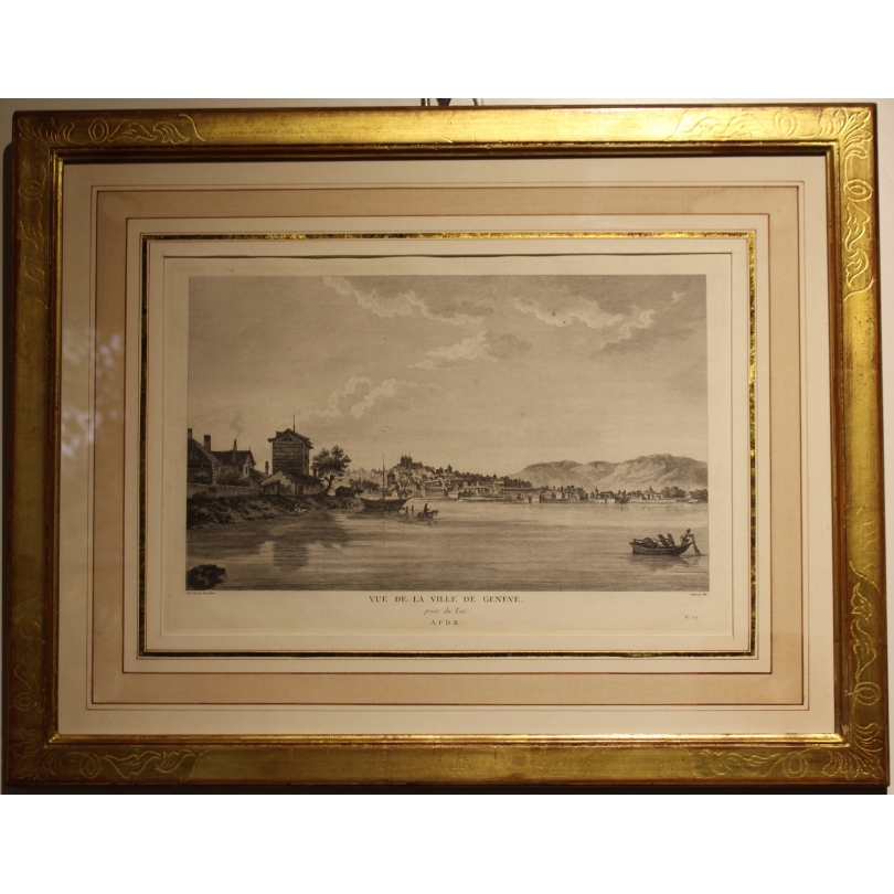 Gravure "Vue de la Ville de Genève prise du Lac".