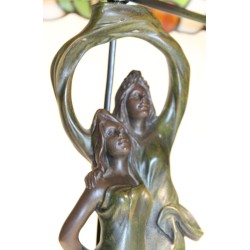 Lampe style Tiffany, pied deux femmes en résine