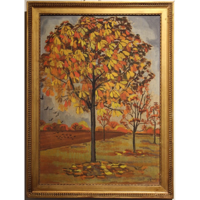 Tableau \"Marronniers en automne\" signé GRAZ