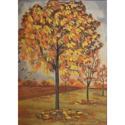 Tableau \"Marronniers en automne\" signé GRAZ